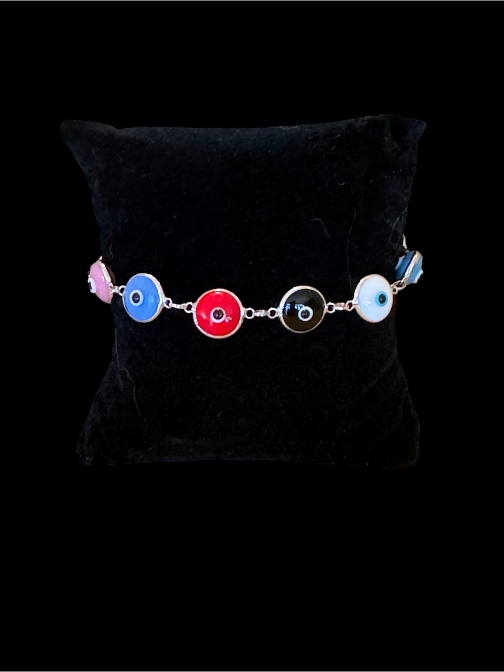 Evil Eye Good Luck Sterling Silver Bracelet with Multicolor B VINTAGE